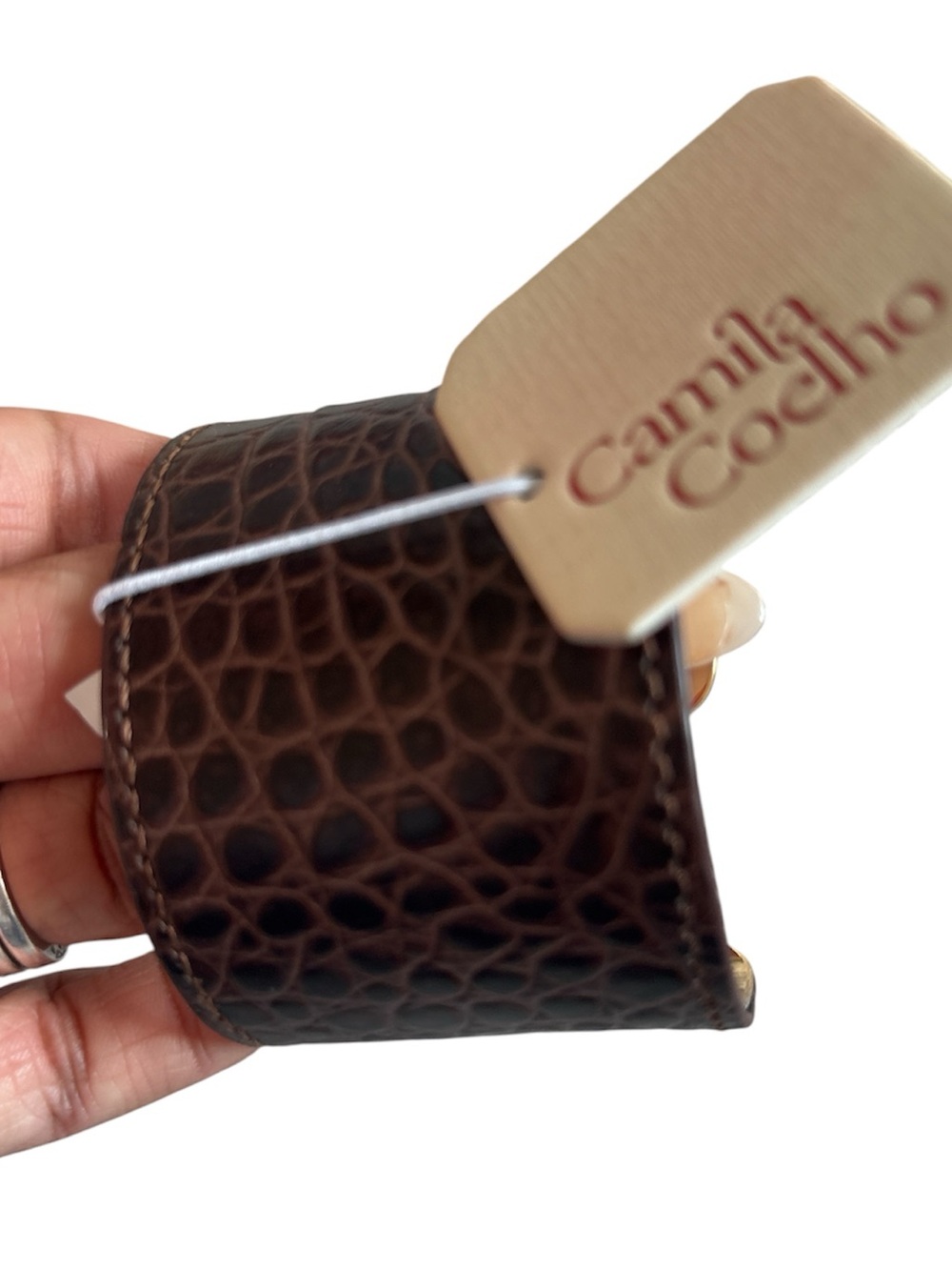 NWT Trend Camila Coelho Genuine Leather Gold Toned Cuff Bracelet